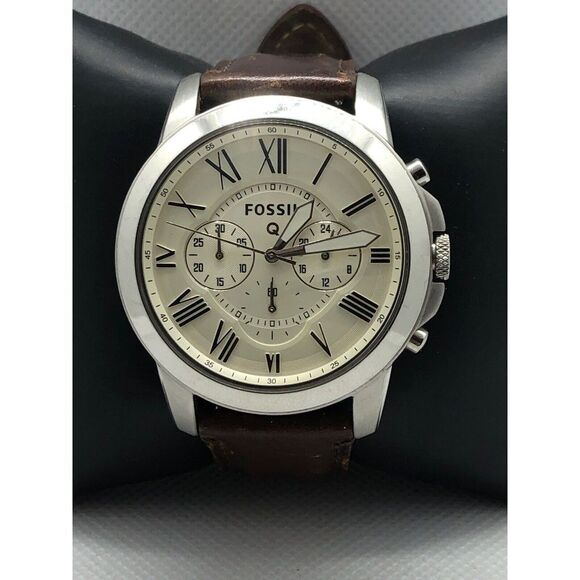 Fossil Q NDW1 Men's Brown Leather Analog Cream Dial Quartz Genuine Watch BP219 - Picture 1 of 9